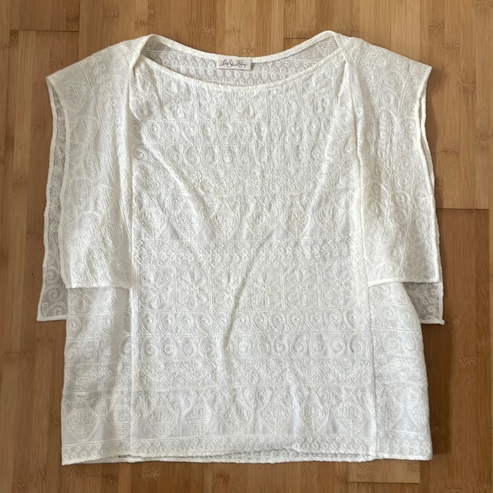 Love Shack Fancy - Embroidered flutter sleeve top, size 1 / small